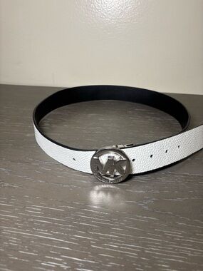 Michael Kors White Leather Logo Buckle Belt